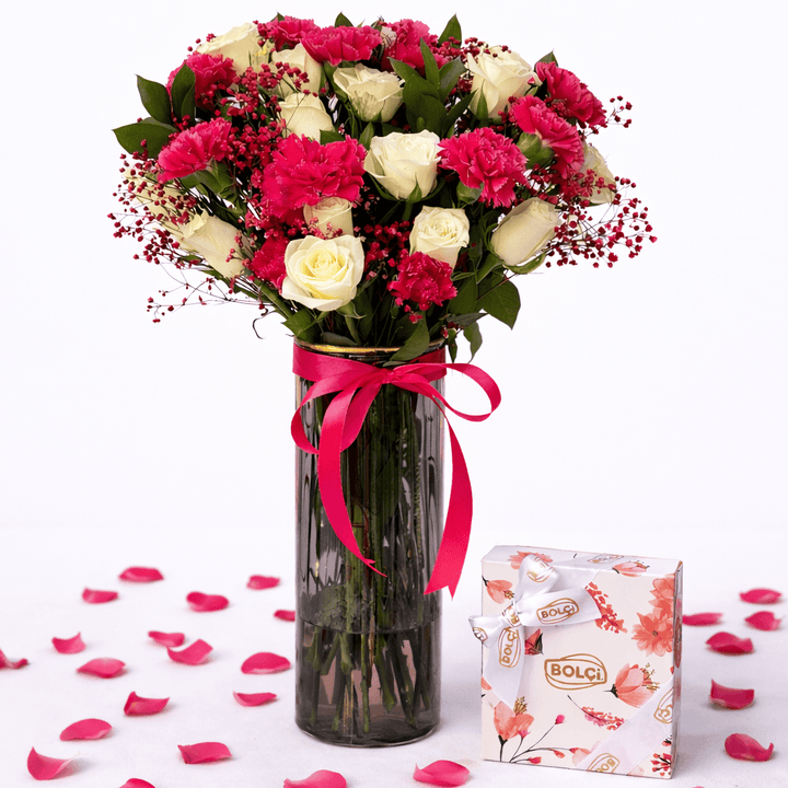 Blooms & Gifts Sweet Love Roses & Carnations Vase Arrangement