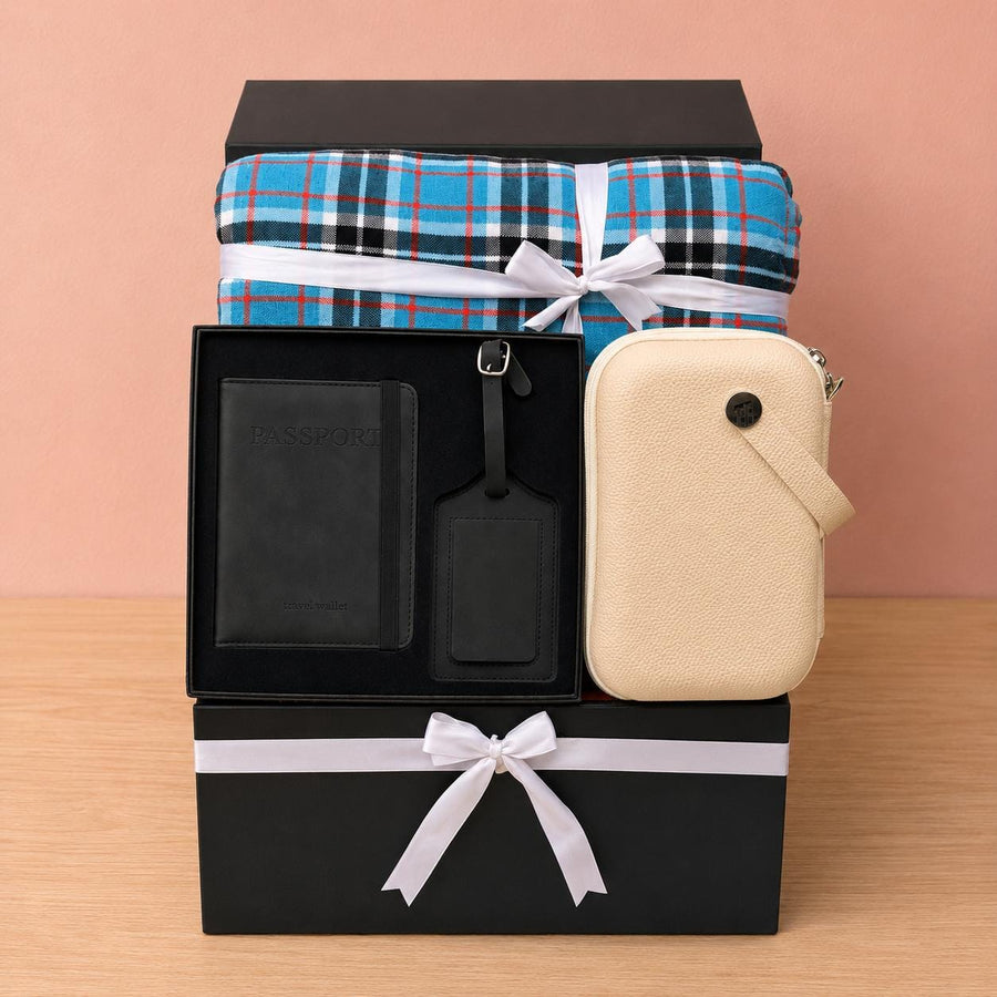 Blooms & Gifts Tech Executive Blue Maasai Fleece & Electric Organiser Gift Set