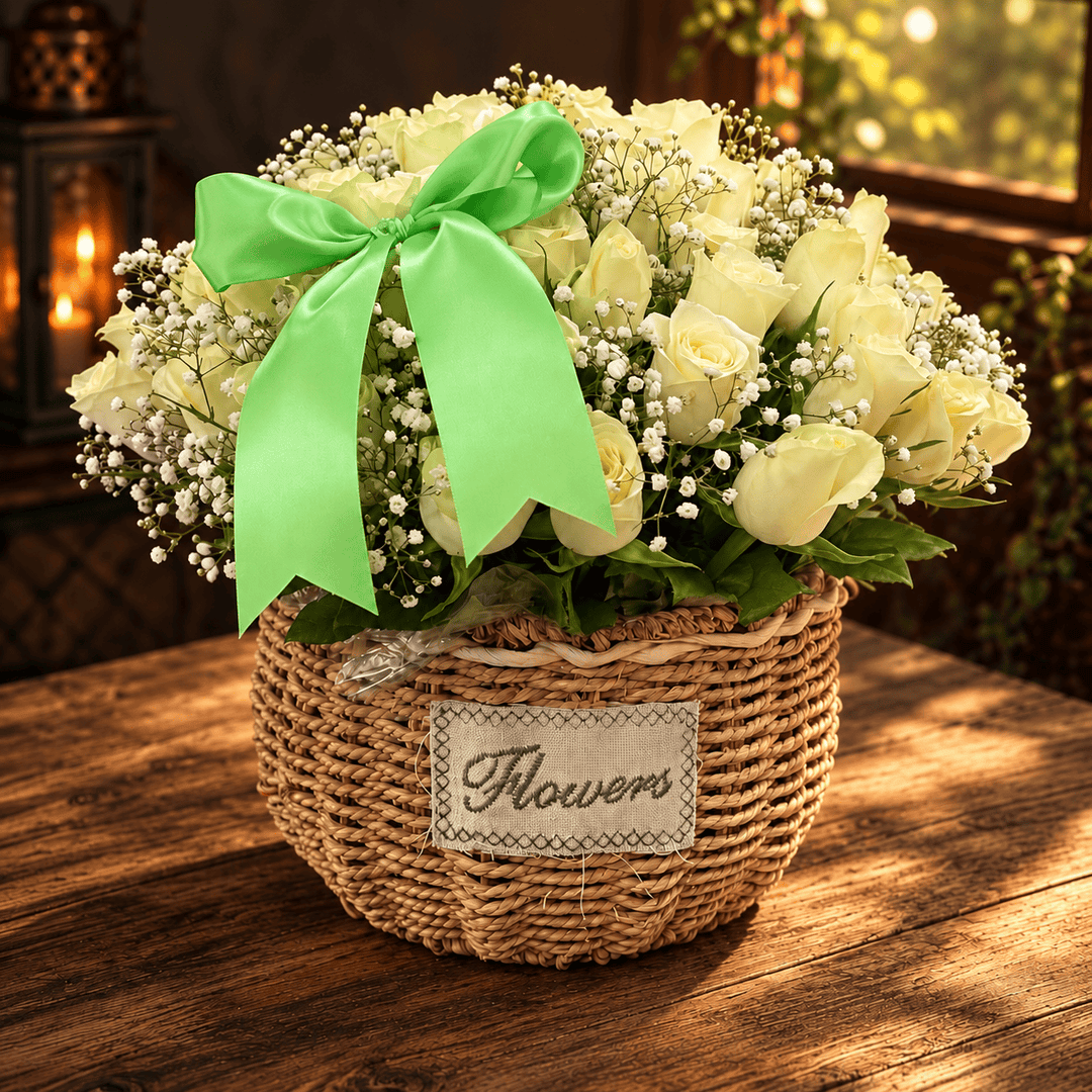 Blooms & Gifts The Ivory Affection Flower Basket