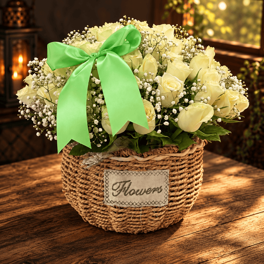 Blooms & Gifts The Ivory Affection Flower Basket