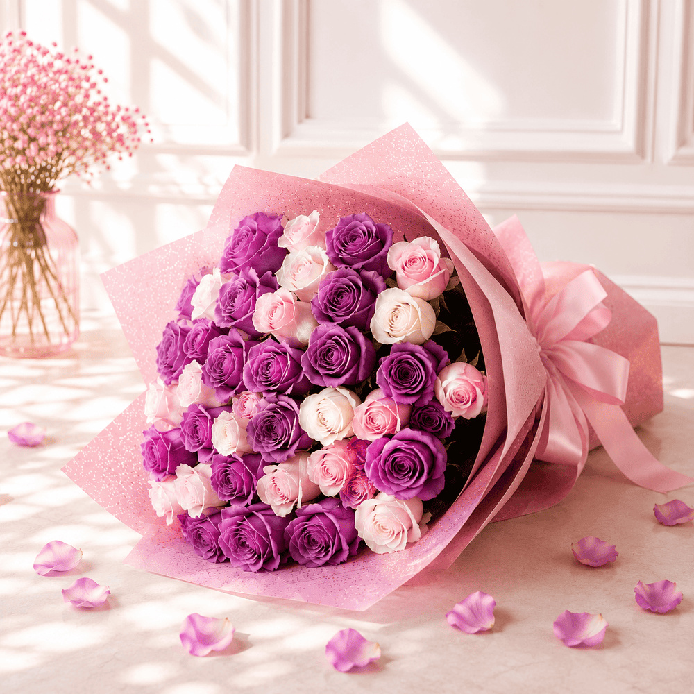 Blooms & Gifts The Lavender Dream – Purple, Blush Pink & White Rose Bouquet