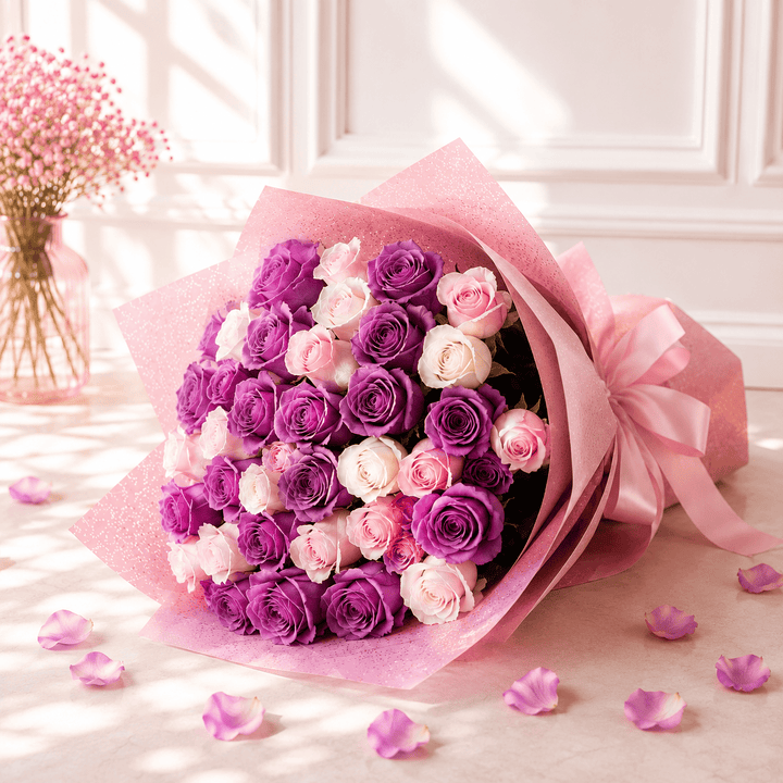 Blooms & Gifts The Lavender Dream – Purple, Blush Pink & White Rose Bouquet