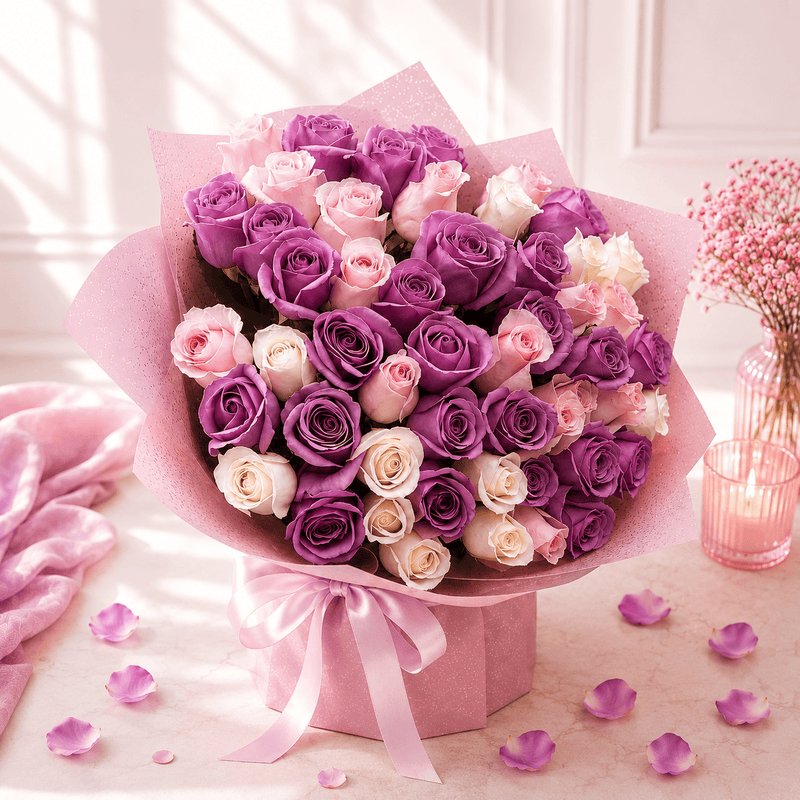 Blooms & Gifts The Lavender Dream – Purple, Blush Pink & White Rose Bouquet