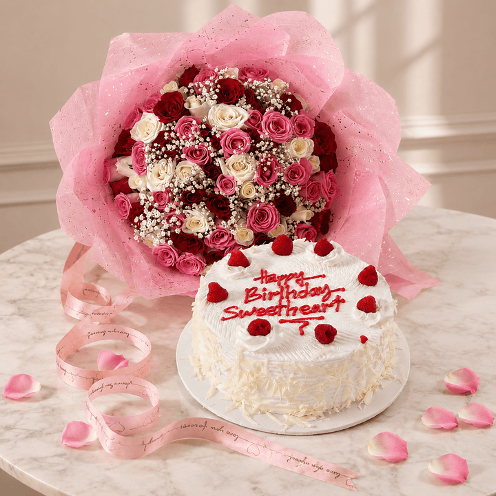 Blooms & Gifts The Pastel Blooms Cake Combo