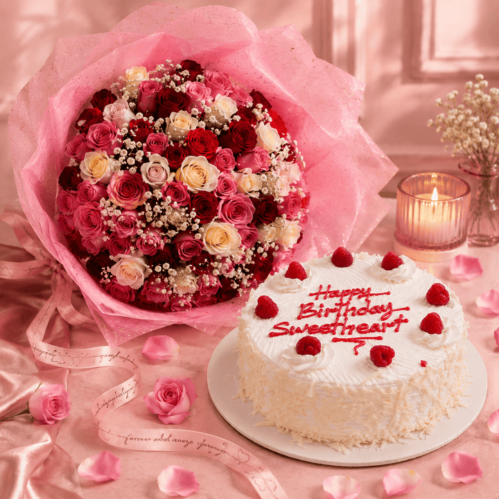 Blooms & Gifts The Pastel Blooms Cake Combo