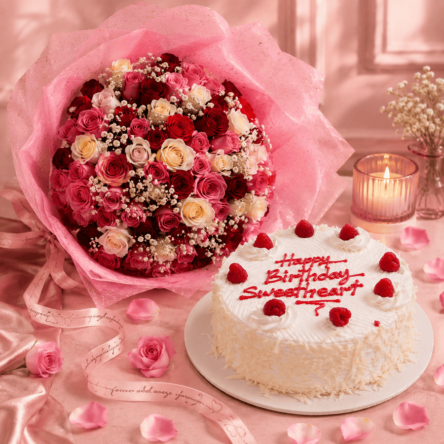 Blooms & Gifts The Pastel Blooms Cake Combo
