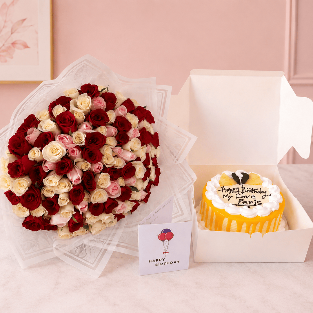 Blooms & Gifts The Pink Romance Cake Combo