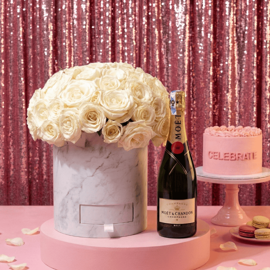 Blooms & Gifts The Signature Blanc 100 White Roses with Moët
