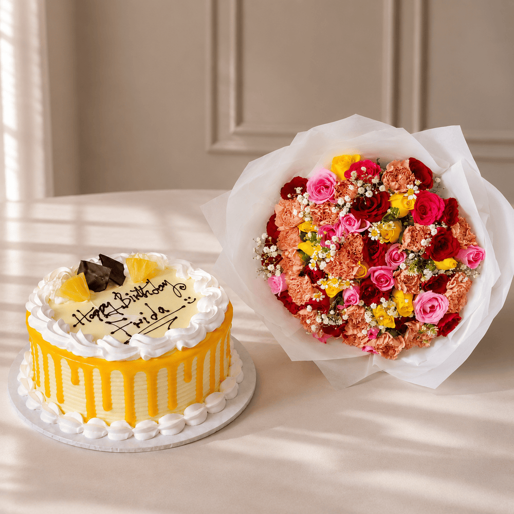 Blooms & Gifts The Tropical Fiesta Cake Combo