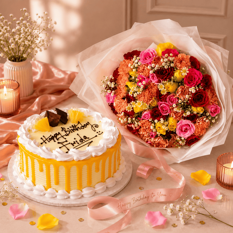 Blooms & Gifts The Tropical Fiesta Cake Combo