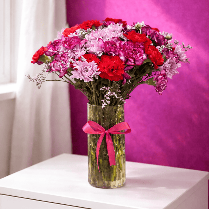 Blooms & Gifts Velvet Harmony Carnations & Mums Vase Arrangement