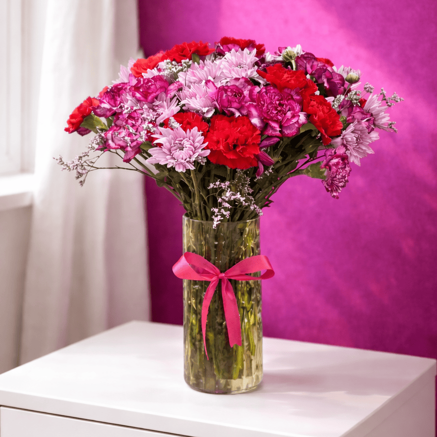 Blooms & Gifts Velvet Harmony Carnations & Mums Vase Arrangement
