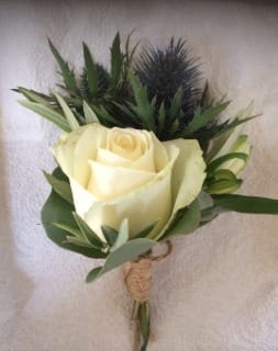 Blooms & Gifts White Rose Button Holes with Erygium and Ferns