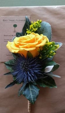 Blooms & Gifts Yellow Rose Button Hole With Ergium & Ferns